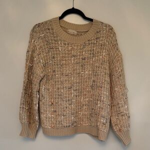Textured Knit Crew Neck Sweater - Beige and Brown